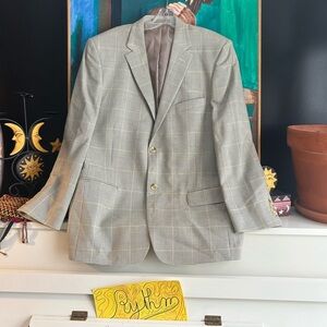 Claiborne Green Tan Silk Wool Micro tooth Check Jacket Sport Coat Blazer 42R